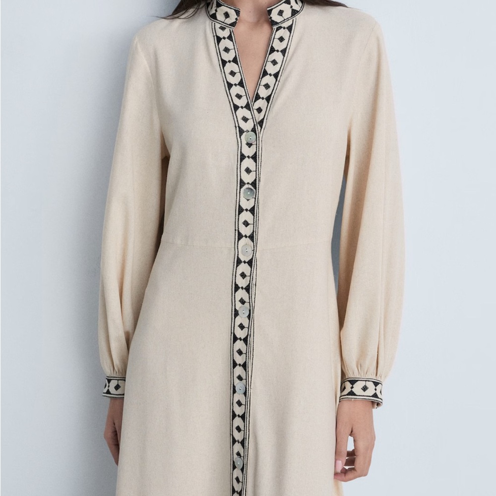 Mango Cream and Black Long Sleeve Dress